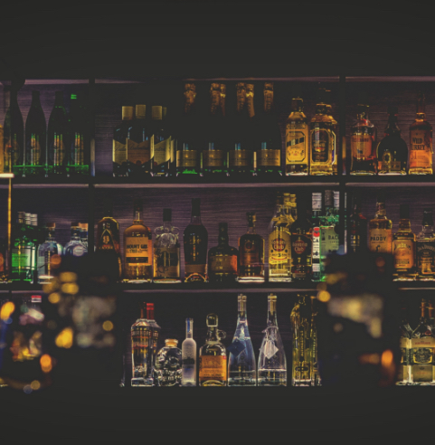 Bottles of liquor on a shelf